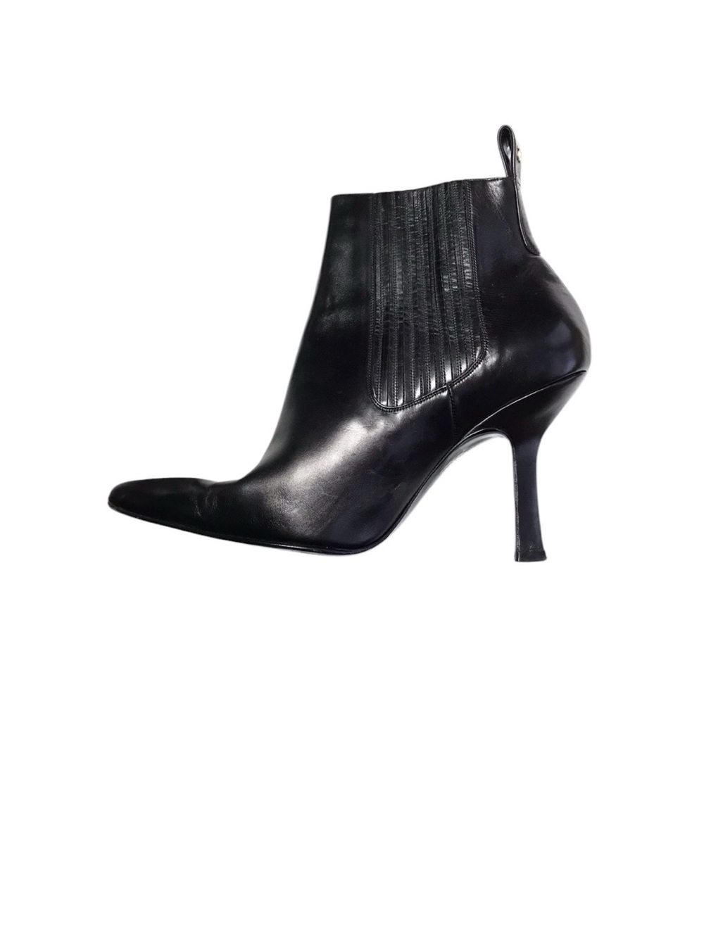 Chanel Black Leather Pointed-Toe Ankle Boots - Women's